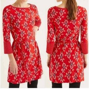 Boden Amy Jersey Tunic Dress Red Belted Tie Waist Women’s size 8L 8 Tall